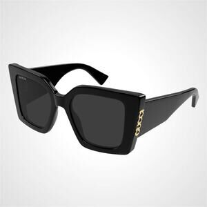 New GUCCI Sunglasses Black Gold Logo Square Oversized 51mm Grey Lens Womens